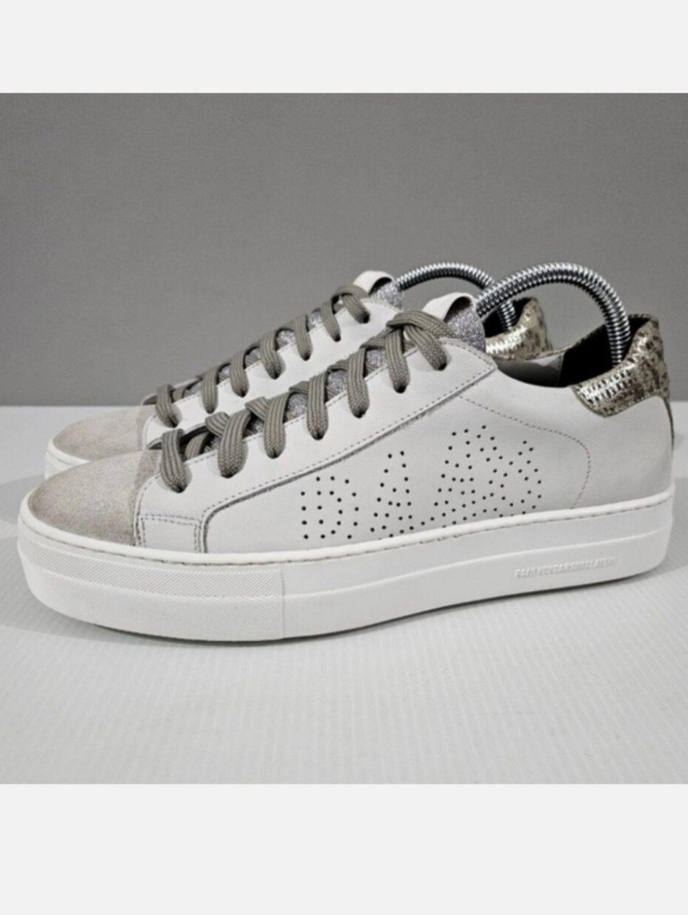 P448 Thea Platform Sneaker EU 41 White Leather Lace Up Metallic Heel Designer